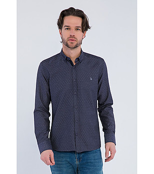 Сиво-лилава мъжка памучна риза с принт Devon снимка