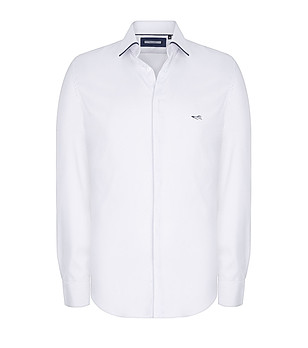 Бяла мъжка памучна риза с фини фигурални мотиви снимка