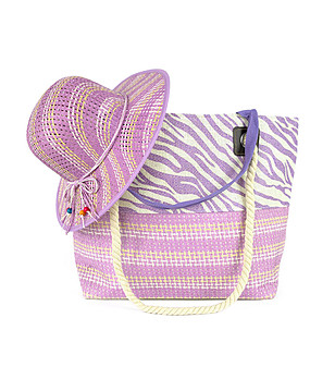 Плажен комплект от чанта и шапка в лилаво и розово Telmia снимка