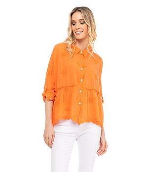 Оранжева ефирна памучна риза с бродерии звезди Elisia снимка