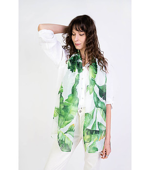 Дамски шал със зелен флорален принт Pleasure garden снимка