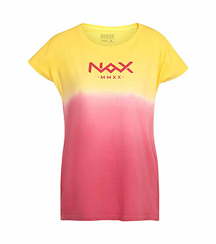 Памучна дамска тениска в преливащо жълто и розово Kohuja снимка