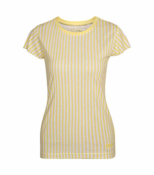 Дамска тениска на райе в бяло и жълто Hudera снимка