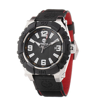 Мъжки часовник в сребристо, черно и червено снимка