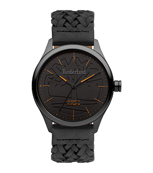 Черен мъжки часовник с ефектна кожена каишка снимка