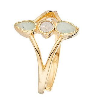 Златист дамски пръстен с естествени камъни Feuilles снимка