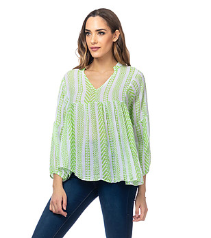 Дамска памучна блуза с етно принт в зелено Emma снимка