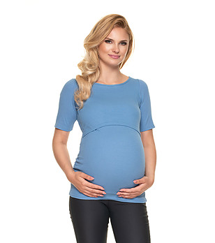 Памучна блуза за бременни и кърмачки в син цвят Nona снимка