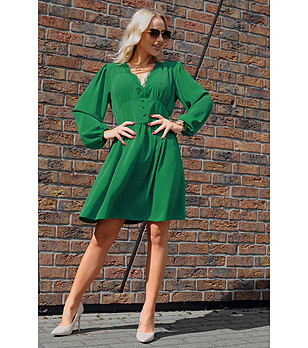 Зелена рокля с декоративни копчета Soudero снимка