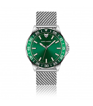Сребрист мъжки часовник със зелен циферблат Vilnius снимка