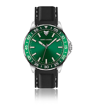 Мъжки часовник в сребристо и зелено с черна силиконова каишка Vilnius снимка