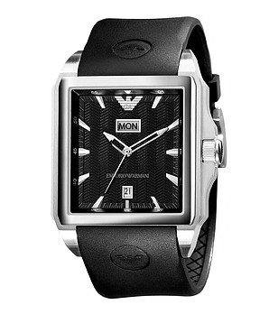 Мъжки часовник със сребрист корпус с черна каишка снимка