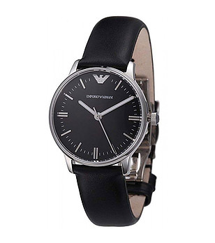 Черен мъжки часовник със сребрист корпус снимка