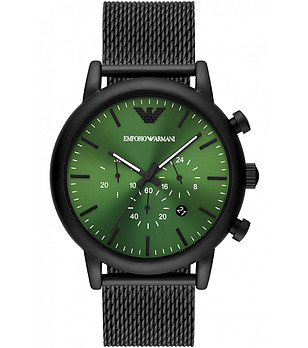 Черен мъжки часовник хронограф със зелен циферблат снимка