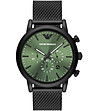 Черен мъжки часовник хронограф със зелен циферблат-0 снимка